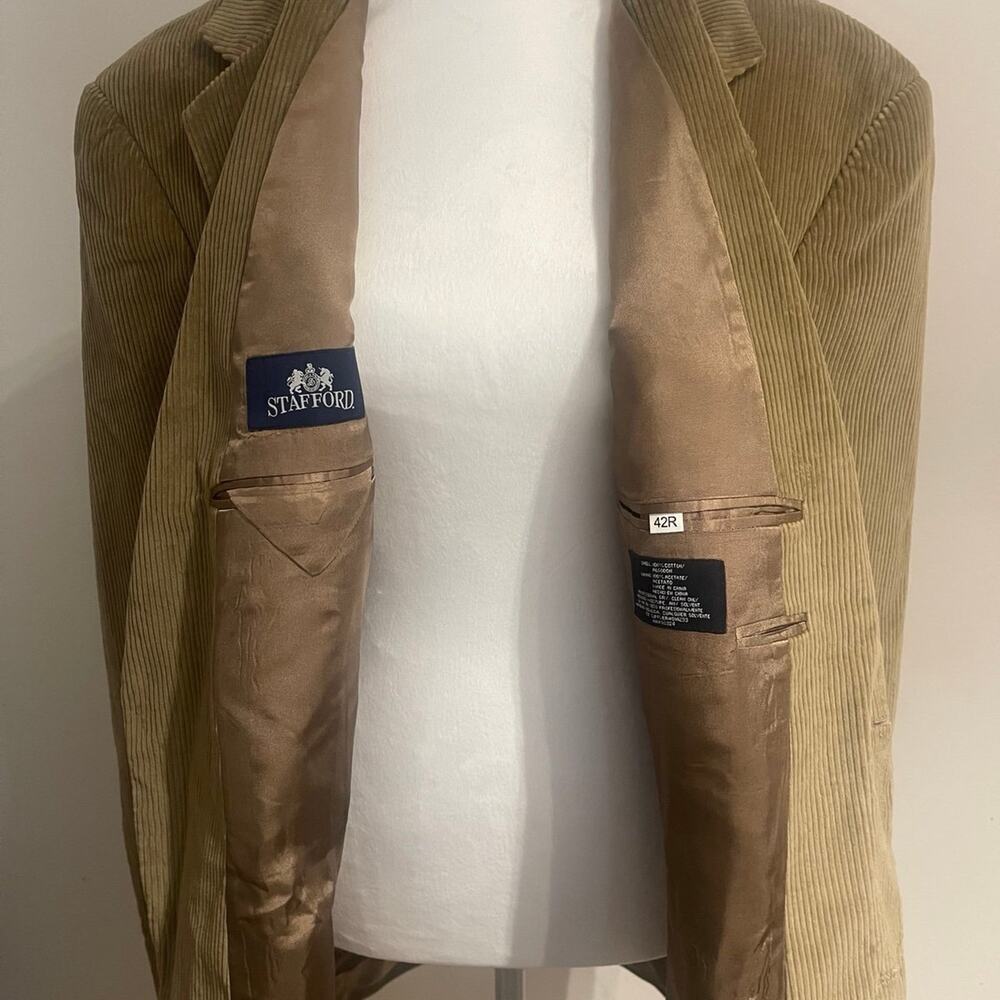 Stafford Men’s 100% Cotton Brown Cordouroy Sport Coat Size 42 R - Picture 2 of 10